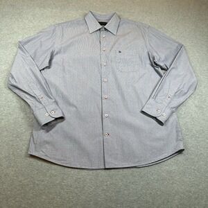 Triple Marfel Button Up Shirt Mens 41/L Gray Stitched Polka Dots Red Blue Cotton